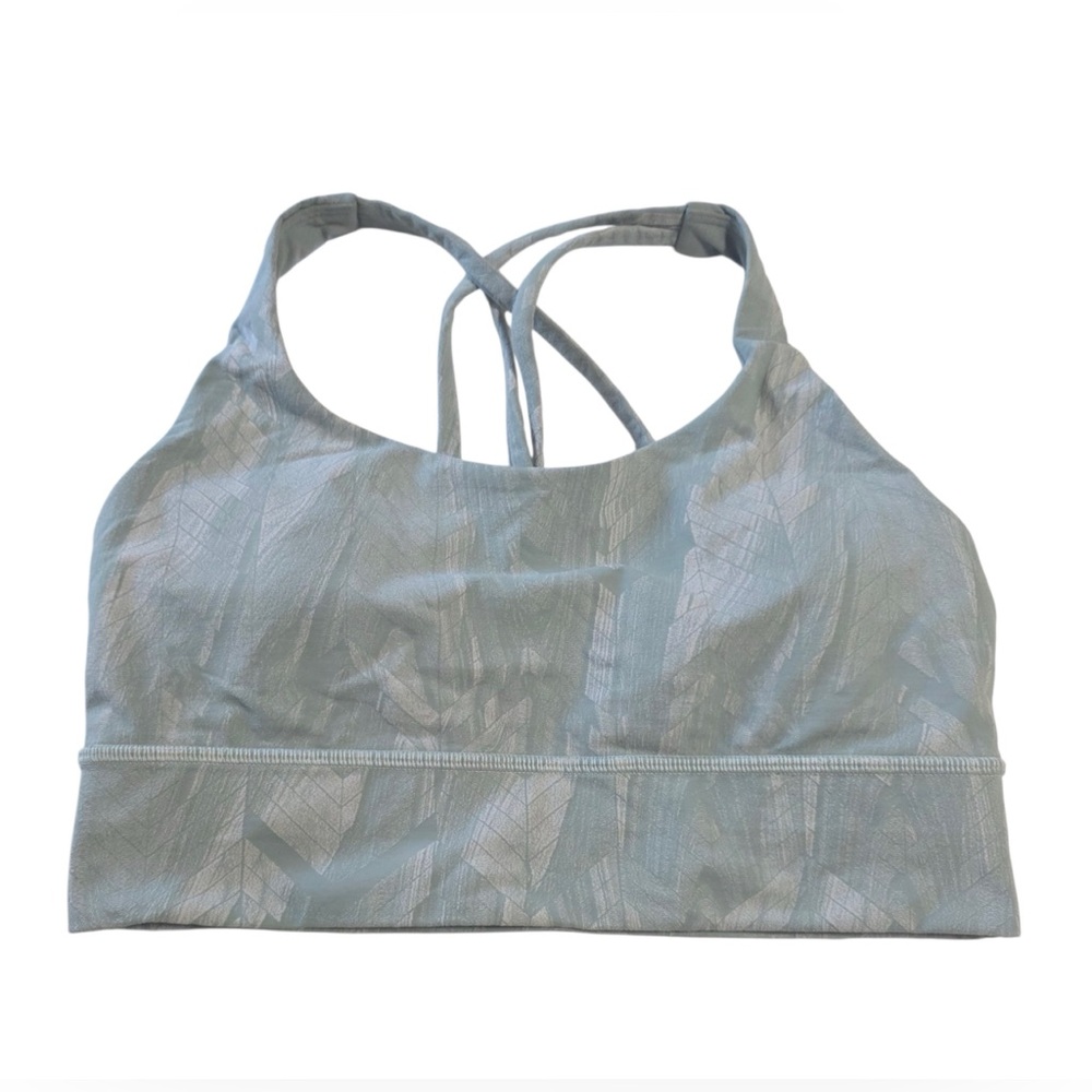 Lululemon Energy Longline Bra Size 8 Chevron Jacquard Silver Blue Medium Support